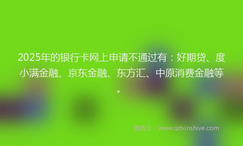 2025年的银行卡网上申请不通过有：好期贷、度小满金融、京东金融、东方汇、中原消费金融等。