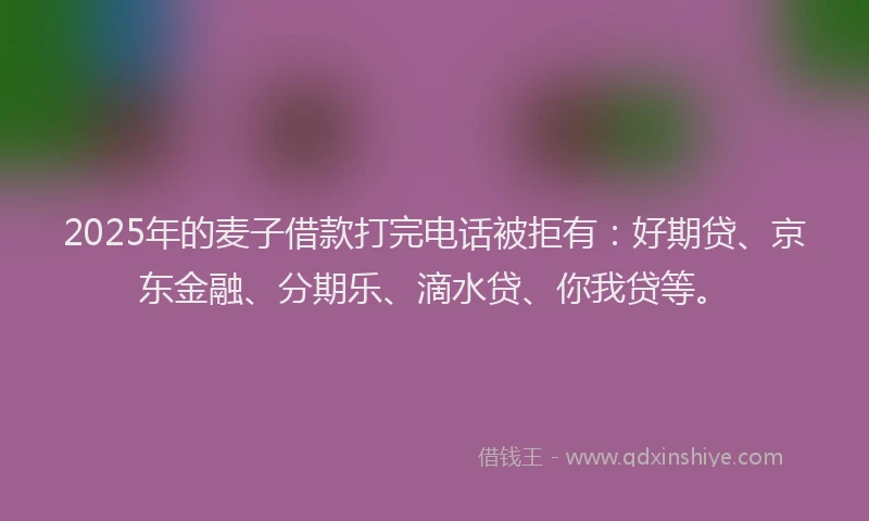 2025年的麦子借款打完电话被拒有：好期贷、京东金融、分期乐、滴水贷、你我贷等。