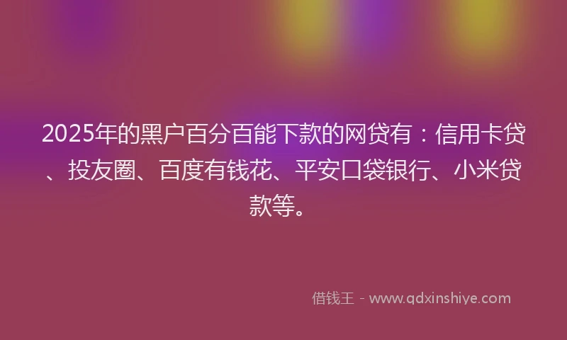 2025年的黑户百分百能下款的网贷有：信用卡贷、投友圈、百度有钱花、平安口袋银行、小米贷款等。