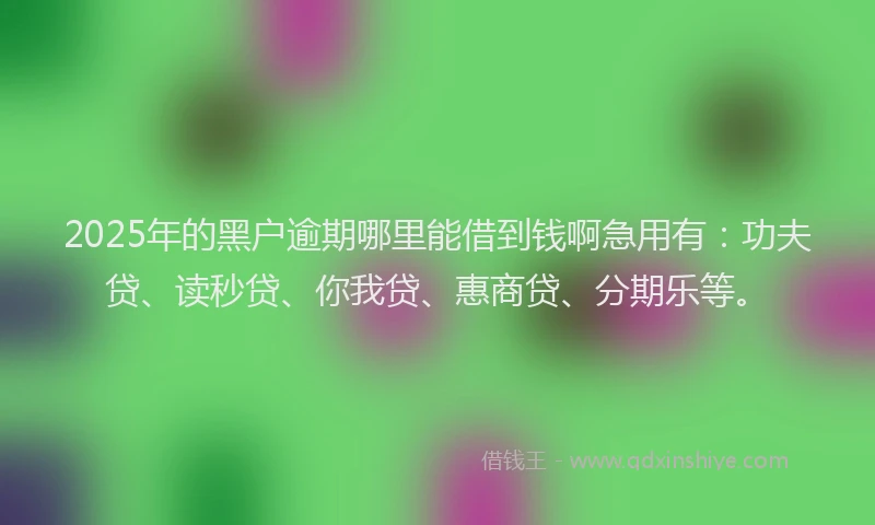 2025年的黑户逾期哪里能借到钱啊急用有：功夫贷、读秒贷、你我贷、惠商贷、分期乐等。