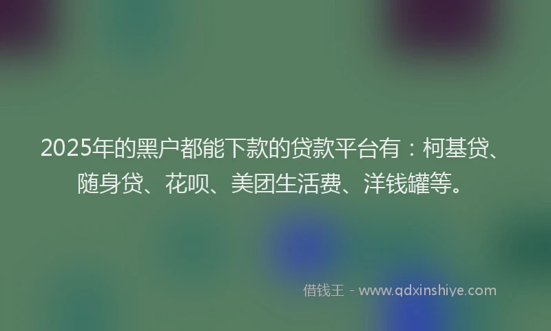 2025年的黑户都能下款的贷款平台有：柯基贷、随身贷、花呗、美团生活费、洋钱罐等。