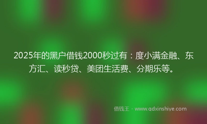 2025年的黑户借钱2000秒过有：度小满金融、东方汇、读秒贷、美团生活费、分期乐等。