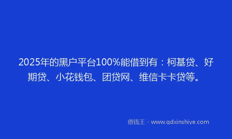 2025年的黑户平台100%能借到有：柯基贷、好期贷、小花钱包、团贷网、维信卡卡贷等。