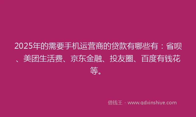 2025年的需要手机运营商的贷款有哪些有：省呗、美团生活费、京东金融、投友圈、百度有钱花等。