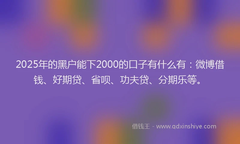 2025年的黑户能下2000的口子有什么有：微博借钱、好期贷、省呗、功夫贷、分期乐等。