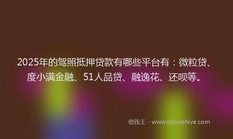 2025年的驾照抵押贷款有哪些平台有：微粒贷、度小满金融、51人品贷、融逸花、还呗等。
