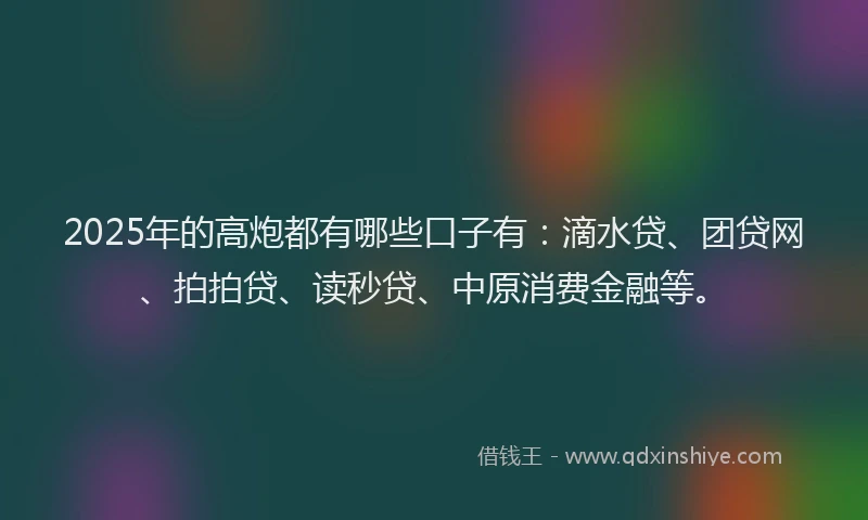 2025年的高炮都有哪些口子有：滴水贷、团贷网、拍拍贷、读秒贷、中原消费金融等。