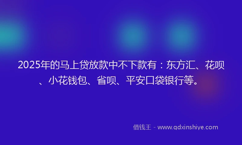 2025年的马上贷放款中不下款有：东方汇、花呗、小花钱包、省呗、平安口袋银行等。