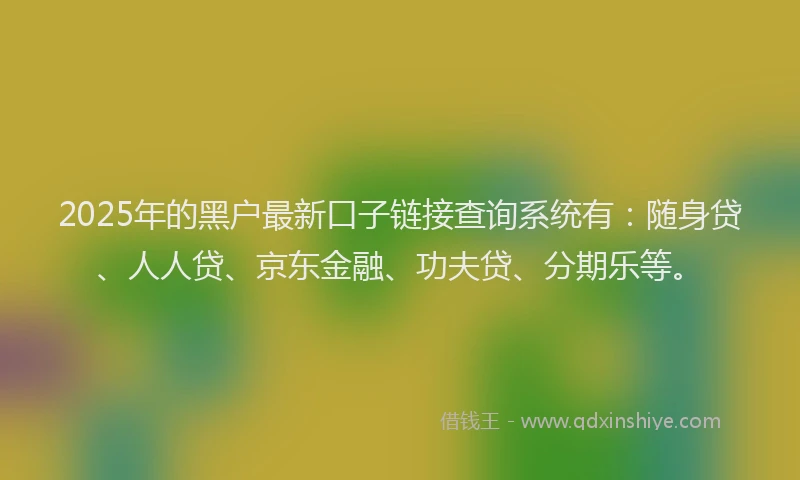 2025年的黑户最新口子链接查询系统有：随身贷、人人贷、京东金融、功夫贷、分期乐等。
