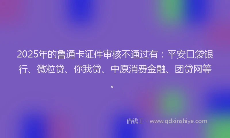 2025年的鲁通卡证件审核不通过有：平安口袋银行、微粒贷、你我贷、中原消费金融、团贷网等。