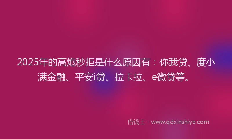 2025年的高炮秒拒是什么原因有：你我贷、度小满金融、平安i贷、拉卡拉、e微贷等。