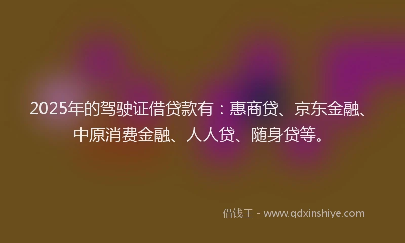 2025年的驾驶证借贷款有：惠商贷、京东金融、中原消费金融、人人贷、随身贷等。