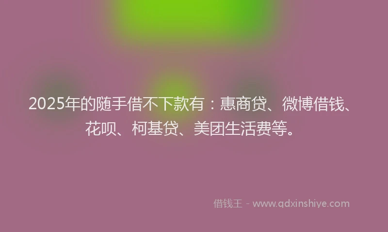 2025年的随手借不下款有：惠商贷、微博借钱、花呗、柯基贷、美团生活费等。
