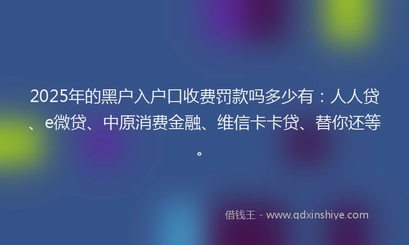 2025年的黑户入户口收费罚款吗多少有：人人贷、e微贷、中原消费金融、维信卡卡贷、替你还等。