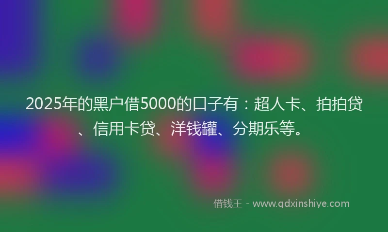 2025年的黑户借5000的口子有：超人卡、拍拍贷、信用卡贷、洋钱罐、分期乐等。