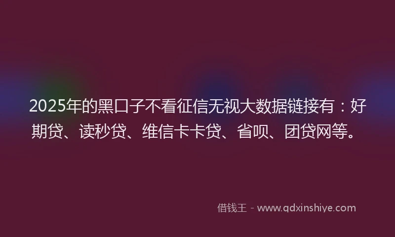 2025年的黑口子不看征信无视大数据链接有：好期贷、读秒贷、维信卡卡贷、省呗、团贷网等。