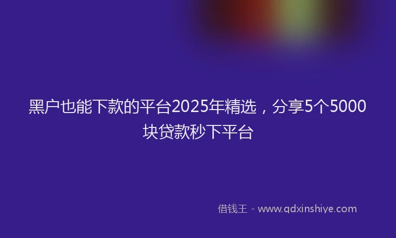 黑户也能下款的平台2025年精选，分享5个5000块贷款秒下平台