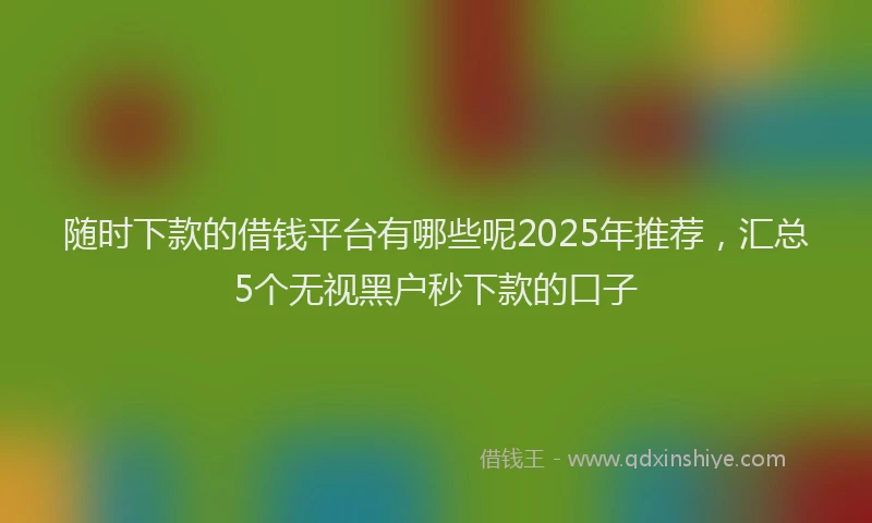 随时下款的借钱平台有哪些呢2025年推荐，汇总5个无视黑户秒下款的口子