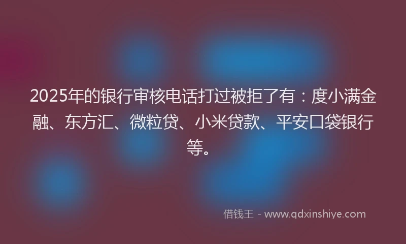 2025年的银行审核电话打过被拒了有：度小满金融、东方汇、微粒贷、小米贷款、平安口袋银行等。