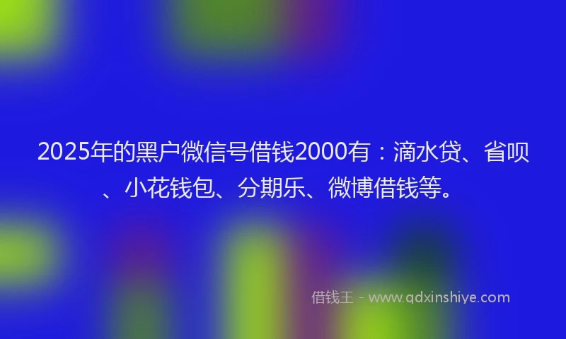 2025年的黑户微信号借钱2000有：滴水贷、省呗、小花钱包、分期乐、微博借钱等。
