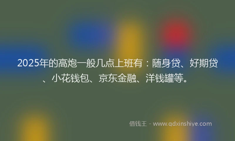 2025年的高炮一般几点上班有：随身贷、好期贷、小花钱包、京东金融、洋钱罐等。