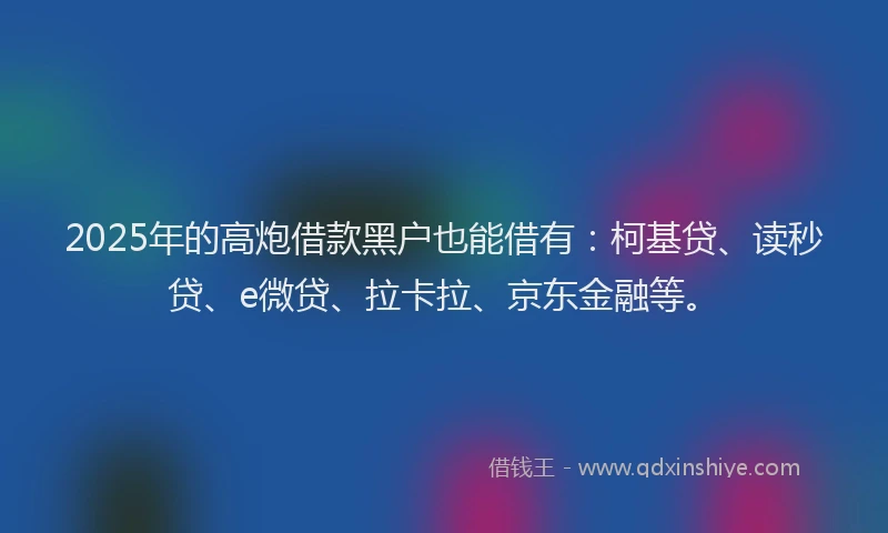 2025年的高炮借款黑户也能借有：柯基贷、读秒贷、e微贷、拉卡拉、京东金融等。