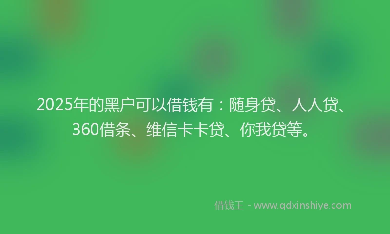 2025年的黑户可以借钱有：随身贷、人人贷、360借条、维信卡卡贷、你我贷等。