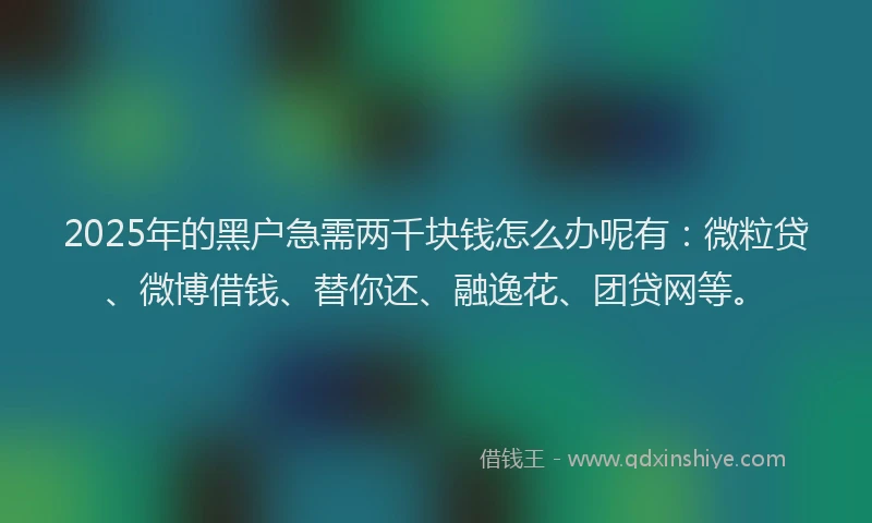 2025年的黑户急需两千块钱怎么办呢有：微粒贷、微博借钱、替你还、融逸花、团贷网等。