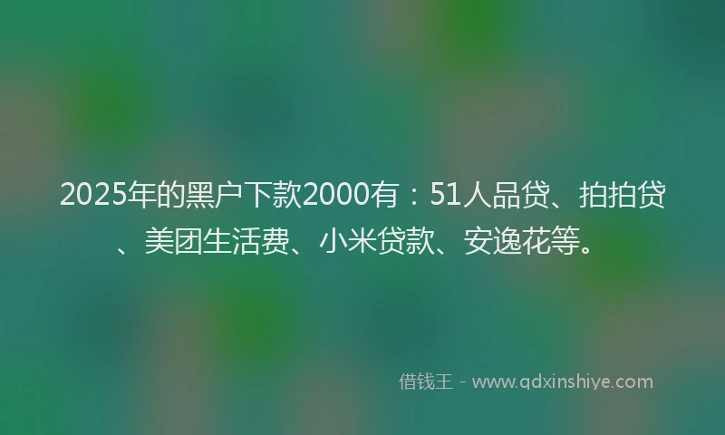 2025年的黑户下款2000有：51人品贷、拍拍贷、美团生活费、小米贷款、安逸花等。