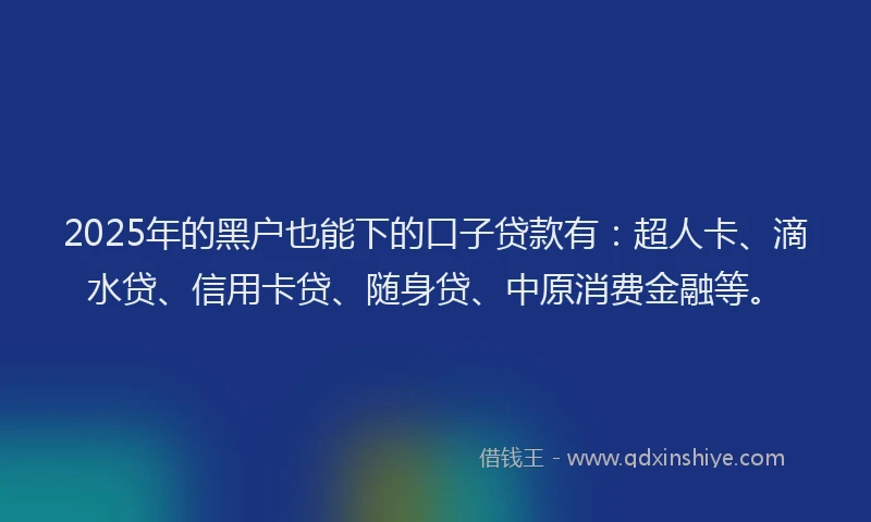 2025年的黑户也能下的口子贷款有：超人卡、滴水贷、信用卡贷、随身贷、中原消费金融等。