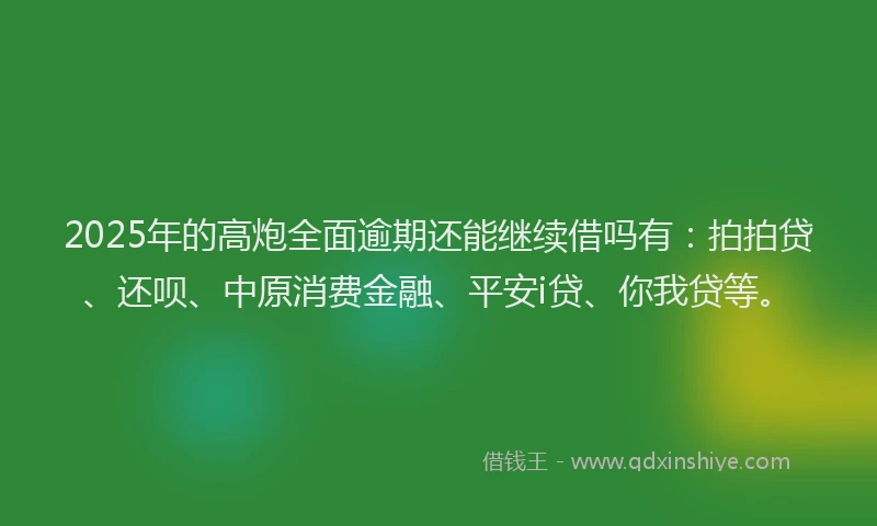 2025年的高炮全面逾期还能继续借吗有：拍拍贷、还呗、中原消费金融、平安i贷、你我贷等。