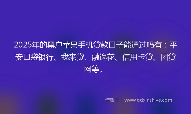 2025年的黑户苹果手机贷款口子能通过吗有：平安口袋银行、我来贷、融逸花、信用卡贷、团贷网等。