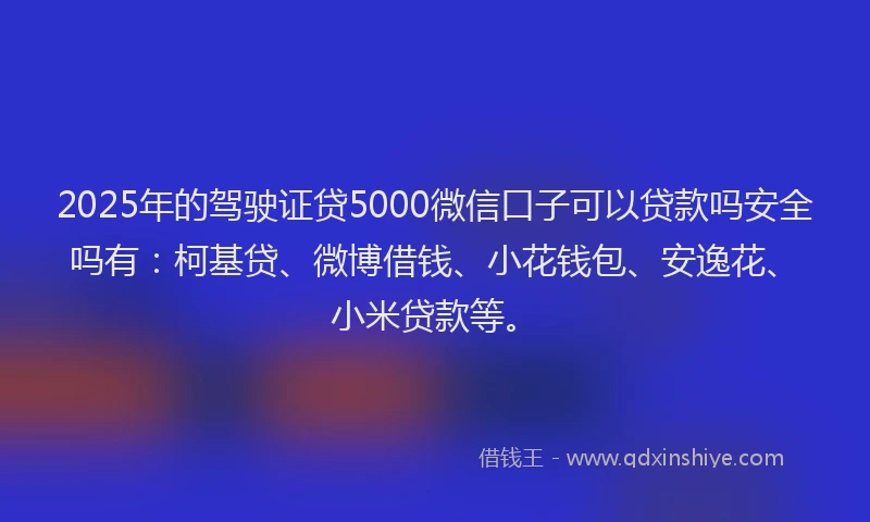 2025年的驾驶证贷5000微信口子可以贷款吗安全吗有：柯基贷、微博借钱、小花钱包、安逸花、小米贷款等。