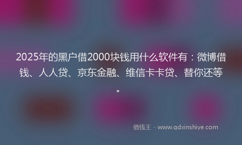 2025年的黑户借2000块钱用什么软件有：微博借钱、人人贷、京东金融、维信卡卡贷、替你还等。