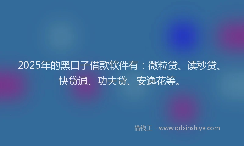 2025年的黑口子借款软件有：微粒贷、读秒贷、快贷通、功夫贷、安逸花等。