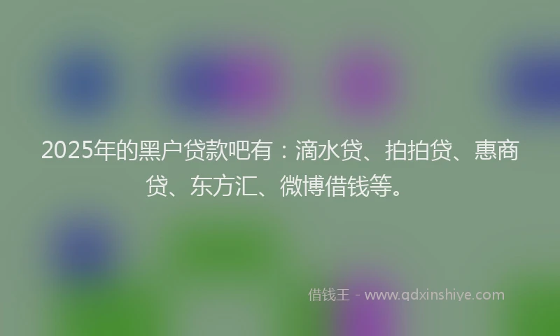2025年的黑户贷款吧有：滴水贷、拍拍贷、惠商贷、东方汇、微博借钱等。