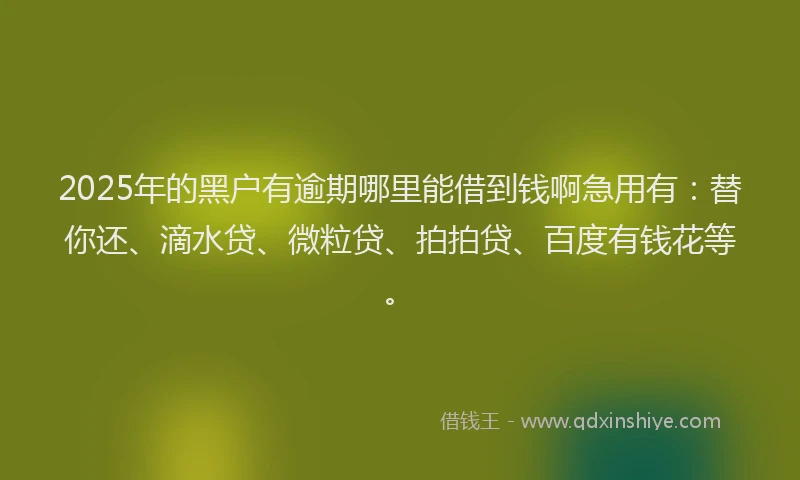 2025年的黑户有逾期哪里能借到钱啊急用有：替你还、滴水贷、微粒贷、拍拍贷、百度有钱花等。
