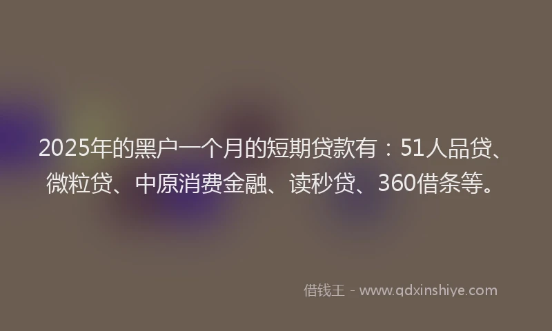 2025年的黑户一个月的短期贷款有：51人品贷、微粒贷、中原消费金融、读秒贷、360借条等。
