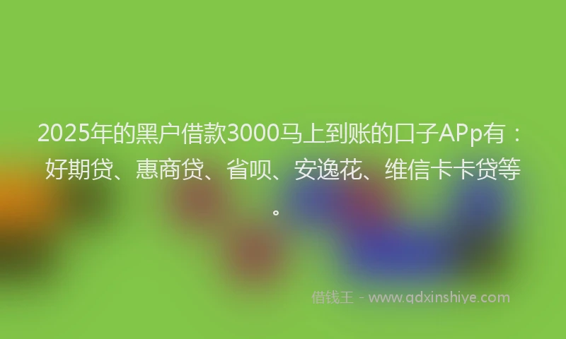 2025年的黑户借款3000马上到账的口子APp有：好期贷、惠商贷、省呗、安逸花、维信卡卡贷等。
