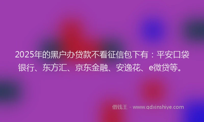 2025年的黑户办贷款不看征信包下有：平安口袋银行、东方汇、京东金融、安逸花、e微贷等。