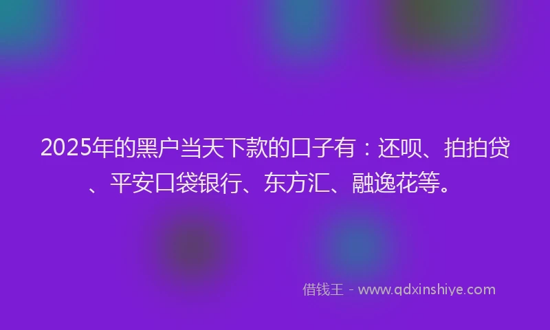 2025年的黑户当天下款的口子有：还呗、拍拍贷、平安口袋银行、东方汇、融逸花等。