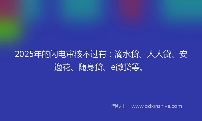 2025年的闪电审核不过有：滴水贷、人人贷、安逸花、随身贷、e微贷等。
