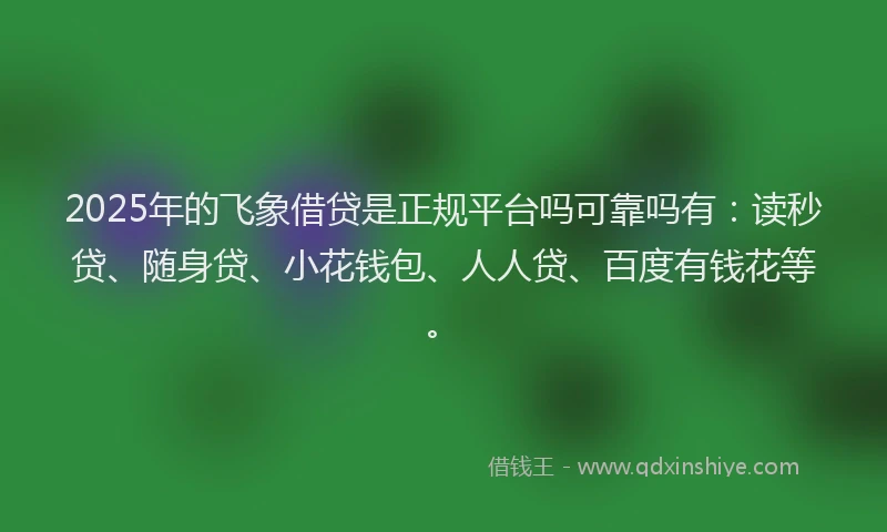 2025年的飞象借贷是正规平台吗可靠吗有：读秒贷、随身贷、小花钱包、人人贷、百度有钱花等。