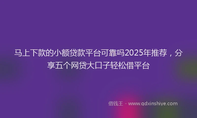马上下款的小额贷款平台可靠吗2025年推荐，分享五个网贷大口子轻松借平台