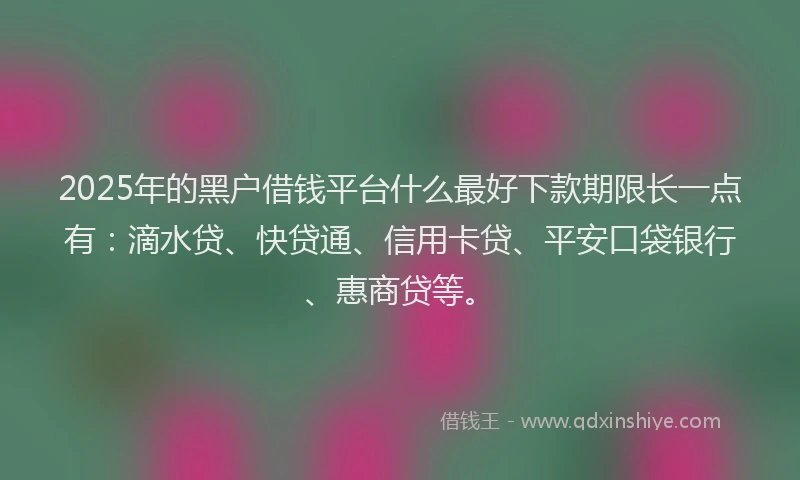 2025年的黑户借钱平台什么最好下款期限长一点有：滴水贷、快贷通、信用卡贷、平安口袋银行、惠商贷等。