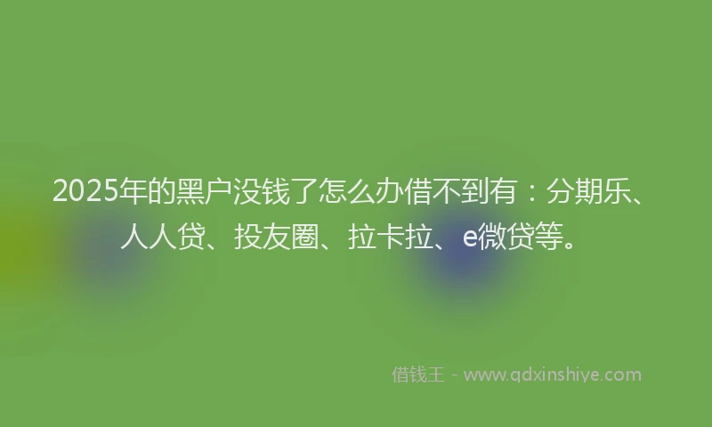 2025年的黑户没钱了怎么办借不到有：分期乐、人人贷、投友圈、拉卡拉、e微贷等。