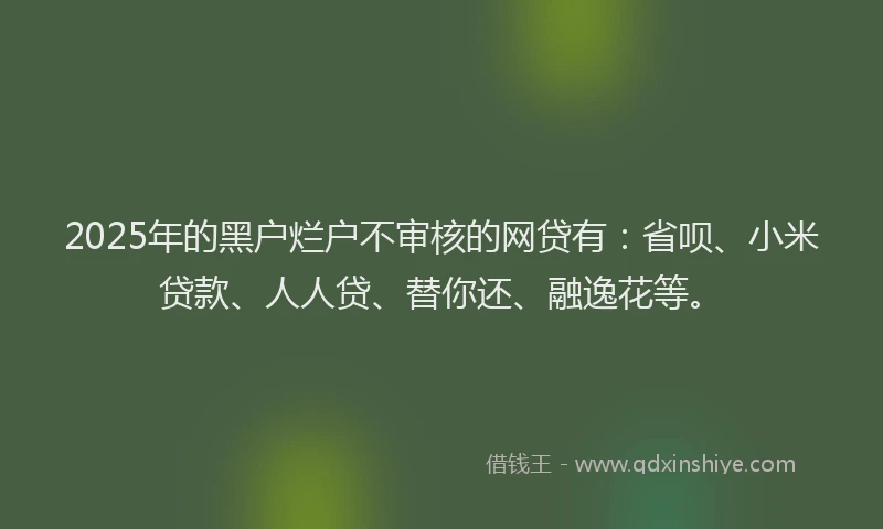 2025年的黑户烂户不审核的网贷有：省呗、小米贷款、人人贷、替你还、融逸花等。