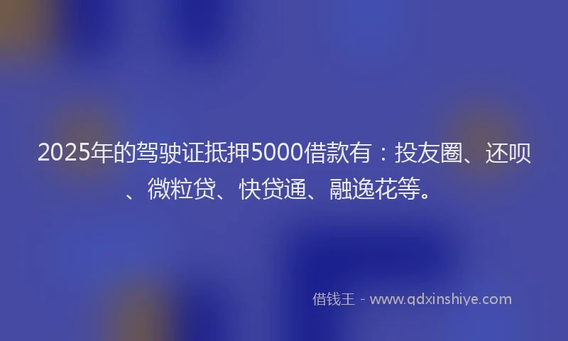 2025年的驾驶证抵押5000借款有：投友圈、还呗、微粒贷、快贷通、融逸花等。