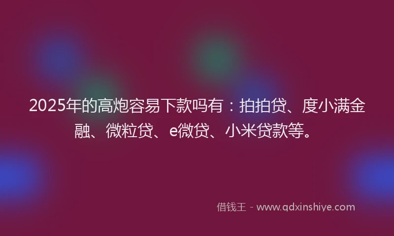2025年的高炮容易下款吗有：拍拍贷、度小满金融、微粒贷、e微贷、小米贷款等。