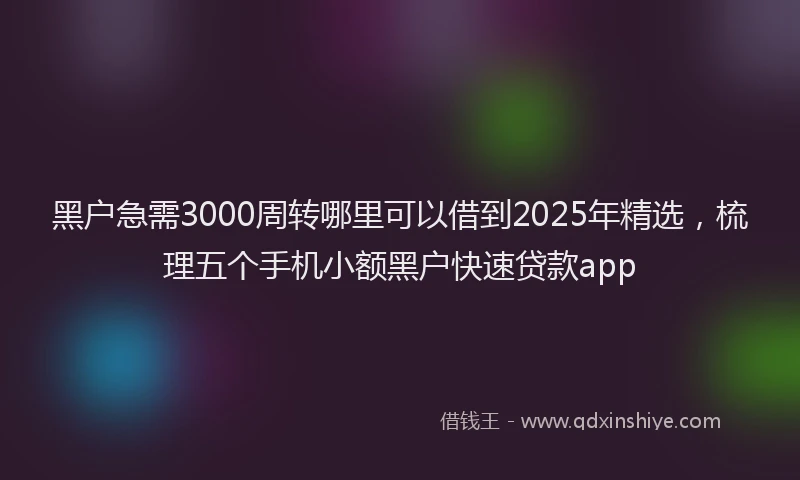 黑户急需3000周转哪里可以借到2025年精选，梳理五个手机小额黑户快速贷款app